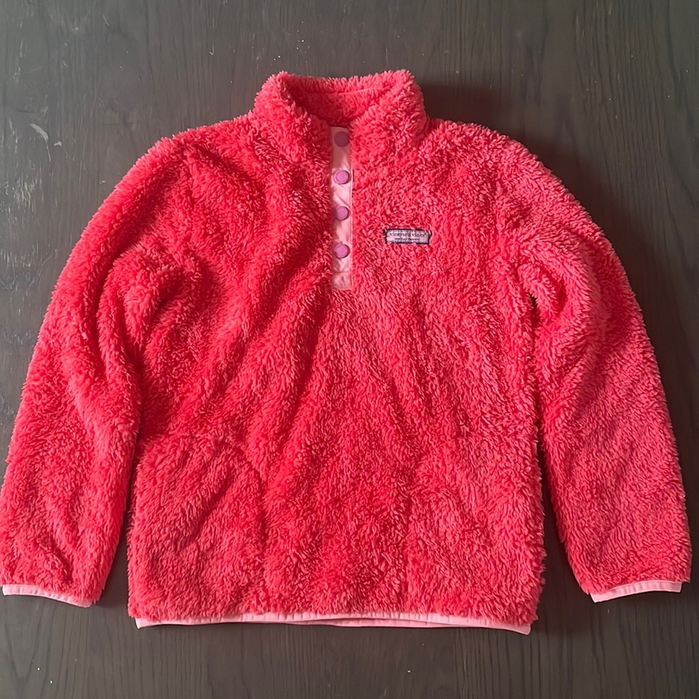 Vineyard Vines Girls Fuzzy Snap Pullover, Medium